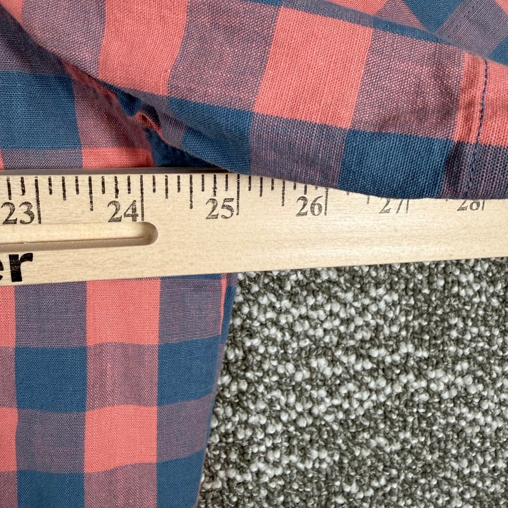 LL Bean Button Down Shirt Comfort Stretch Chambray Mens L Salmon Plaid SS Shirt - Picture 6 of 6